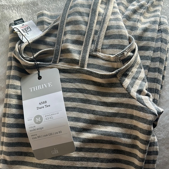 Cabi Thrive Gray and Tan Ribbed Fitted Top - Picture 3 of 3